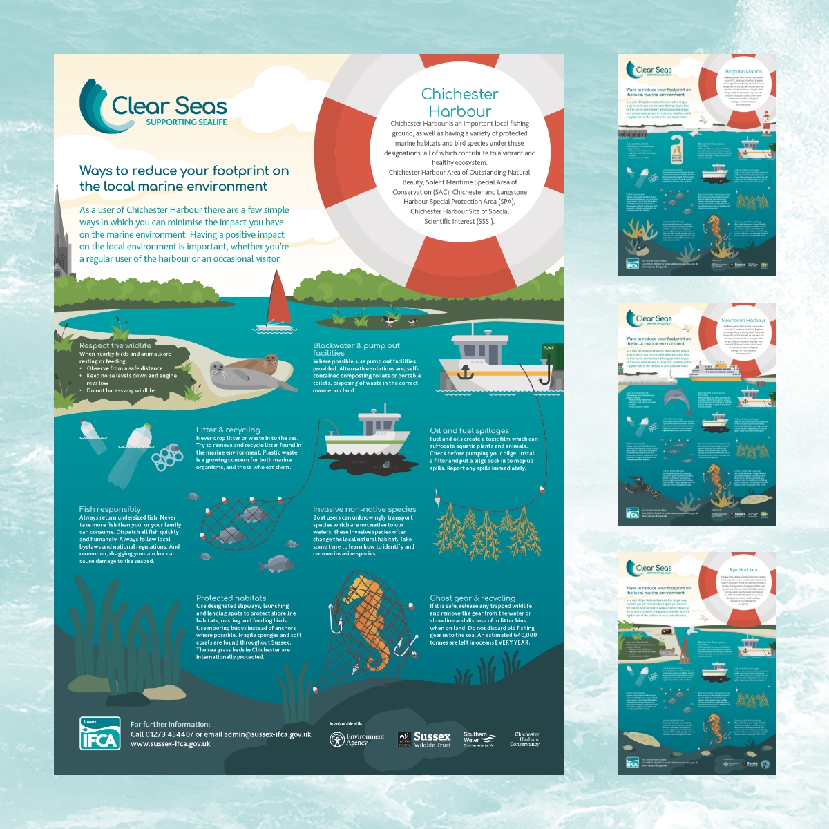 SussexIFCA_ClearSeas04.jpg Four examples of Clear Seas A3 posters