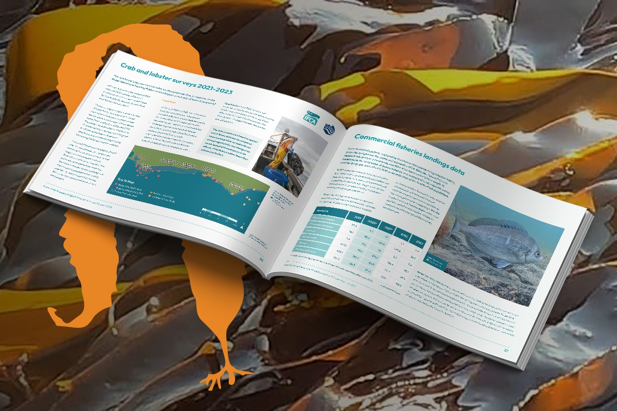 SKRP06.jpg Mock up of report spread showing survey sites and fisheries data