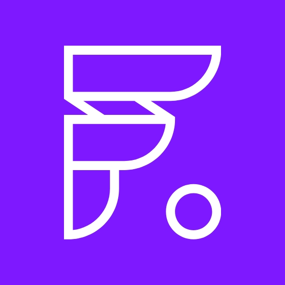 Funnell03.jpg White outlined logomark on violet background.