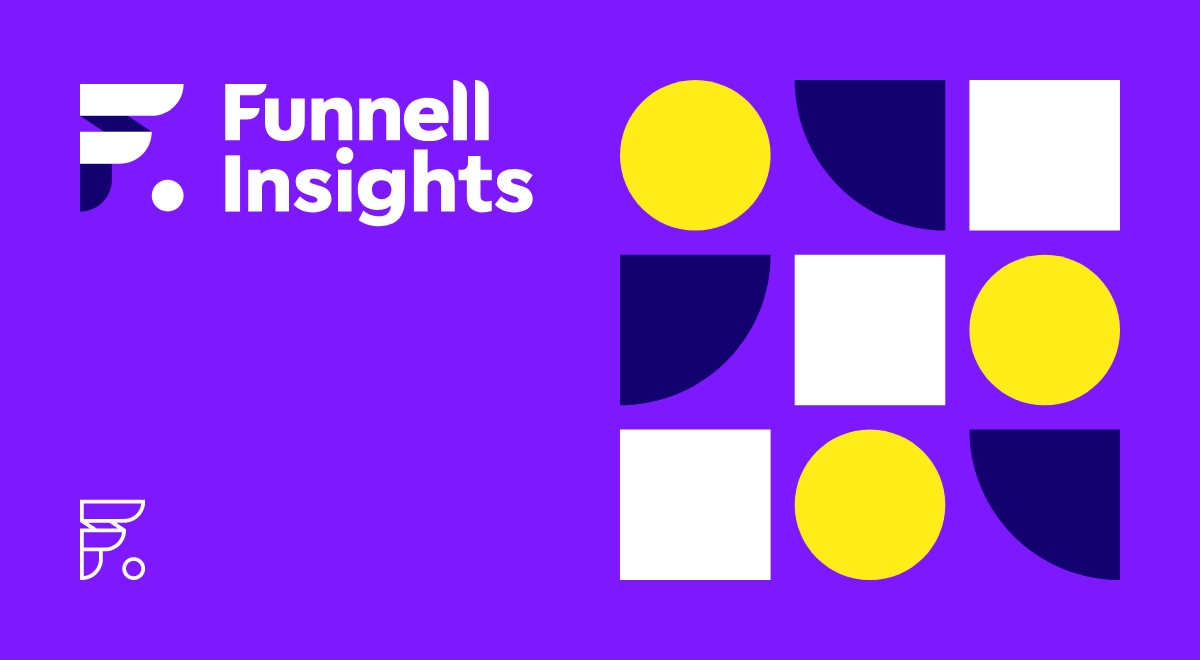 Funnell08.jpg Cover image example with logo, logo mark and pattern on violet background.